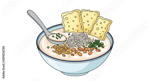 Delicious savory porridge from indonesia, asian traditional breakfast