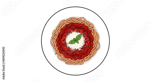 Delicious spaghetti with meatballs and basil, a culinary cartoon treat