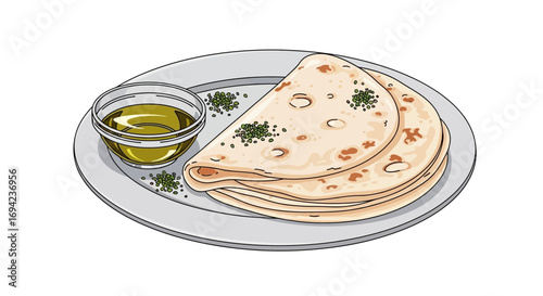 Delicious stack of flatbreads with olive oil and sprinkle of herbs