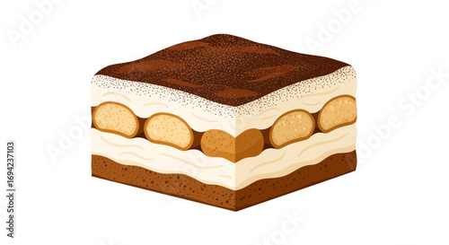 Delicious Tiramisu Dessert Slice with Ladyfingers and Cocoa Powder
