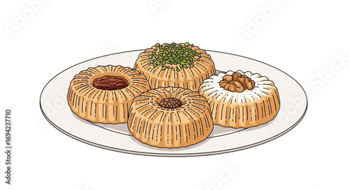 Elegant Plate of Maamoul Cookies, traditional arab middle eastern dessert