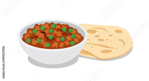 Flavorful minced meat curry dish served with roti flatbread vector art