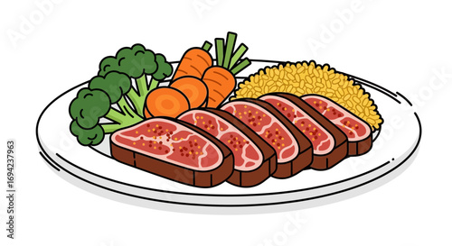 Gourmet steak with vegetable illustration for culinary delights project
