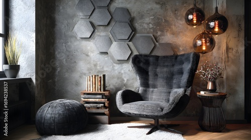 Chic lounge corner with accentuate wall design 