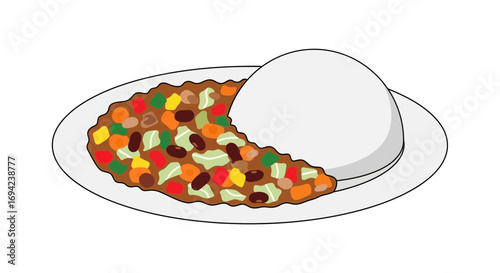 Illustration presenting a delicious plate of mixed vegetables with rice