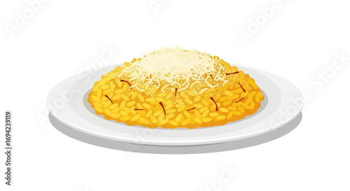 Saffron-Infused Risotto Elegantly Plated with Parmesan Cheese Garnish