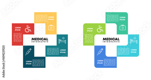Vector plus infographic, medical diagram, healthcare graph, hospital presentation, emergency chart. Medicine doctor logo. Concept with 4 options, parts, steps, processes. editable vector