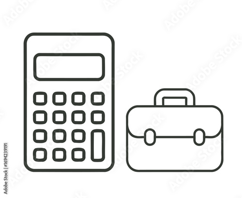 Modern minimalist line art illustration of calculator and briefcase for business use