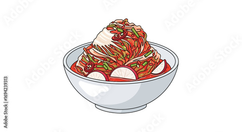 Traditional kimchi bowl illustration, a flavorful korean side dish representation