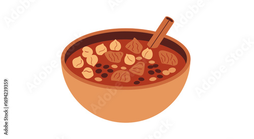 Vibrant autumnal stew bowl illustration with chickpeas and cinnamon