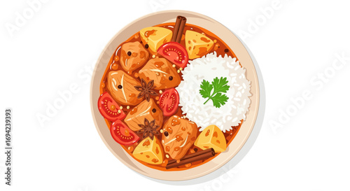 Vibrant Chicken Stew with Rice, Tomato and Star Anise Illustration