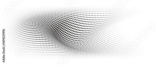 Flowing Wave Dot Halftone Pattern: Curve Gradient Shape on Transparent Background. Suitable for AI, Tech, Network, Digital, Science, and Technology Themes.
