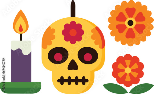 Day of the dead sugar skull illustration bundle scalable vector graphics for festive designs
