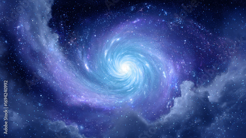 Glowing spiral nebula in the starry sky