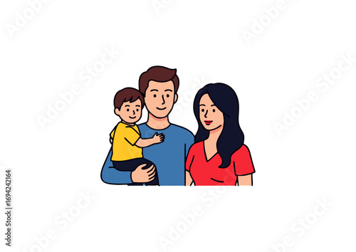 icon of father carrying child while mother stands beside