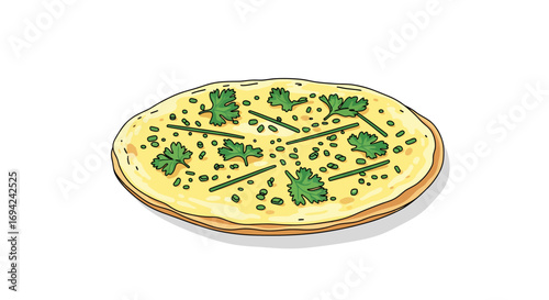 Delicious flatbread illustration featuring fresh herbs and seasoning, a culinary delight in detailed vector art