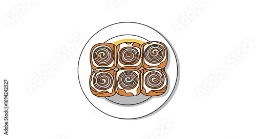 Delicious cinnamon rolls with sweet icing arranged on a white plate with a golden trim, perfect for breakfast or dessert