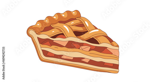 Delicious slice of apple pie with lattice crust illustration against a white background showcasing traditional baking and autumn flavors