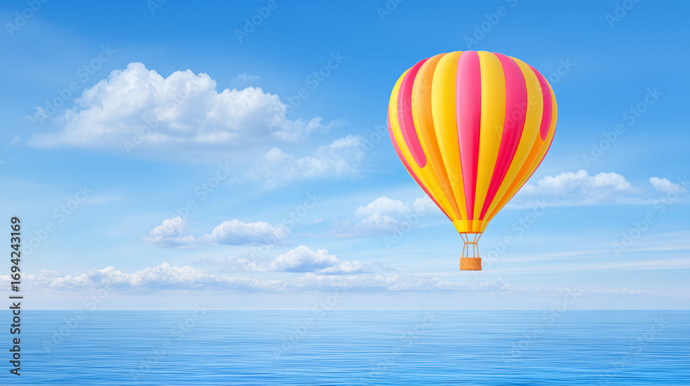 Fototapeta premium Yellow and pink hot air balloon