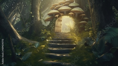 Forest path to mystical door