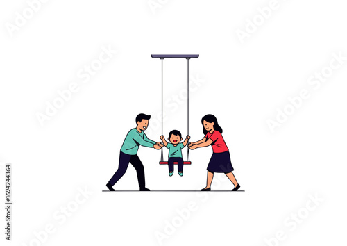 icon of parents pushing child on a swing