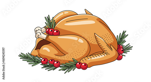 Roasted turkey garnished with cranberries and rosemary perfect for Thanksgiving dinner celebrations and festive holiday feasts