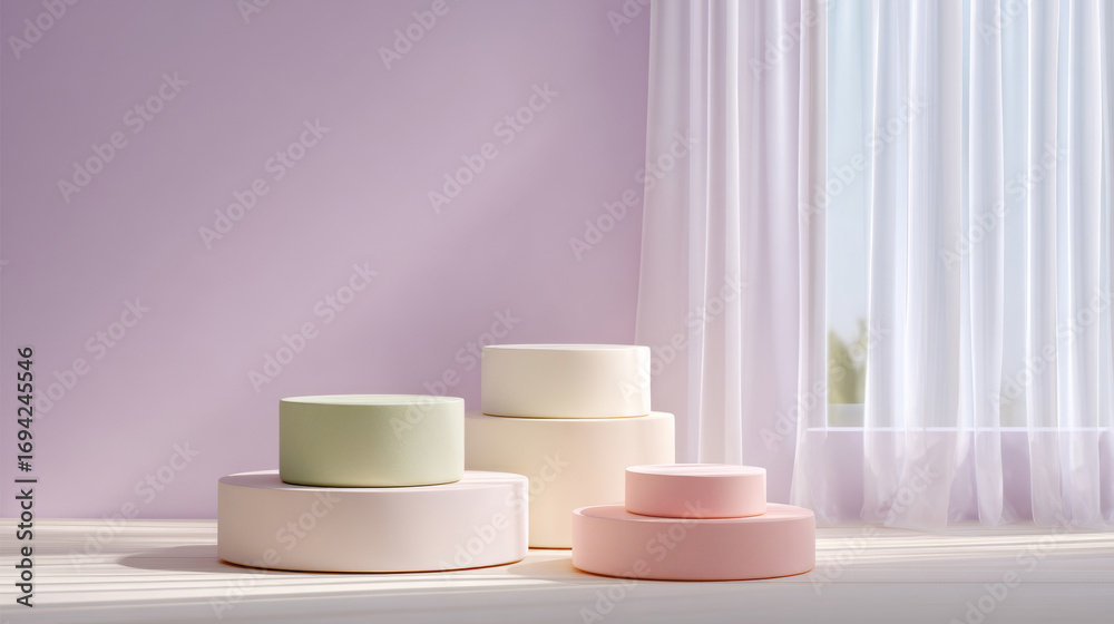 Obraz premium Multiple cylindrical booths by the window