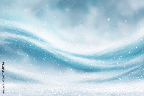 surreal snowfall replaced by digital shapes where holographic snowflakes gracefully cascade onto empty desk