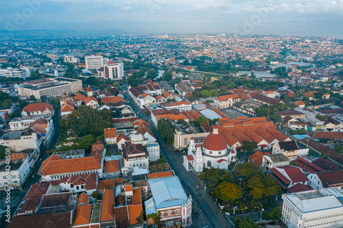 Aerial View of Semarang Cityscape with Red Roofs