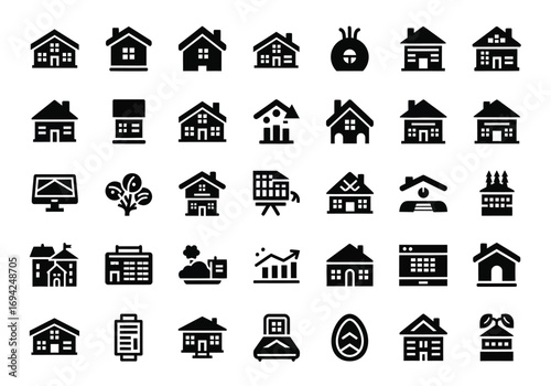 Collection of various real estate and home related icons