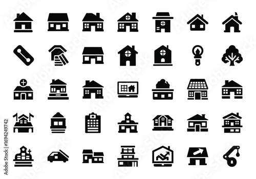 Collection of various house and building icons