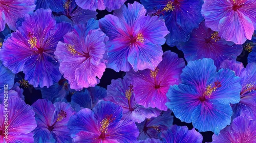 Vibrant purple and blue hibiscus flowers pattern
