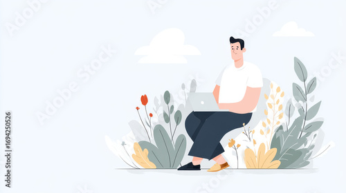 modern freelancer working outdoors on laptop embracing freedom in serene park environment