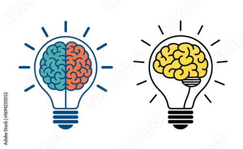 Brainstorming ideas with creative brain inside lightbulb for innovation and solutions