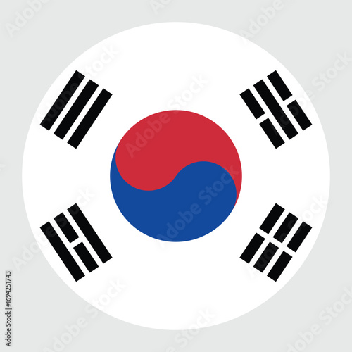 South Korea Circular Flag Grey Background