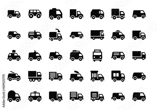 Collection of various truck and van icons