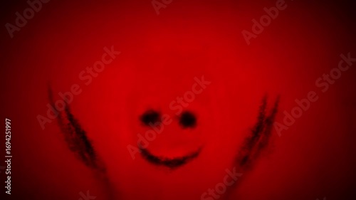 Horror collection 2D animation with scary faces. Monster from dark. Suicidal hanged man. Body torn from nuclear explosion. Spooky Halloween images. Blur effect and camera shake. Black red background.