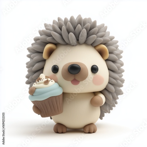 Cute Hedgehog with Cupcake 3D Cartoon
