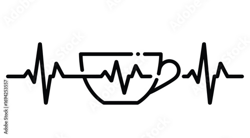 Coffee cup with heartbeat line illustration symbolizing caffeine energy, lifestyle, and love for coffee drinkers