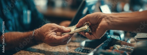 Cash Transaction at a Retail Counter with Customer Interaction