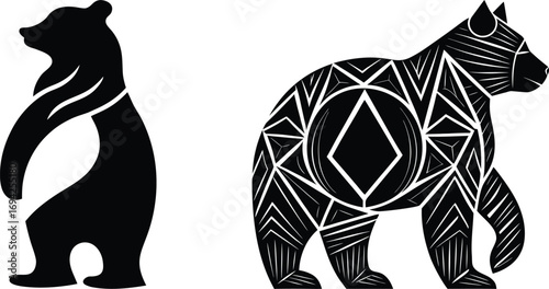 Geometric Bear Emblems: Abstract Wildlife Icons with Scenic & Symbolic Flair