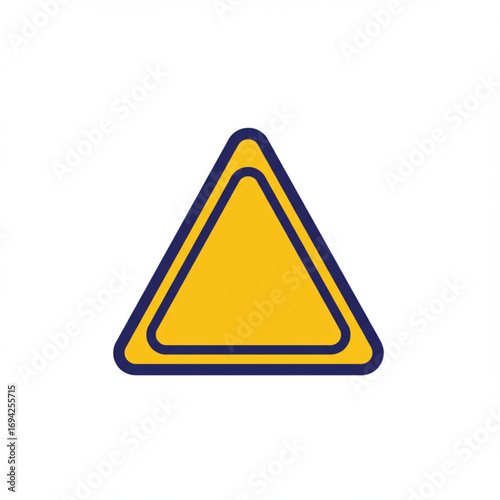 Yellow triangle warning sign with blue border, abstract geometric shape for safety or alert notifications