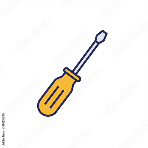 Colorful flat design icon of a standard hand screwdriver tool for repair, construction, and DIY projects, representing maintenance and craftsmanship in various applications