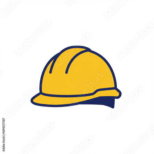 Illustrative design of a yellow and blue construction helmet, symbolizing safety and protection for workers