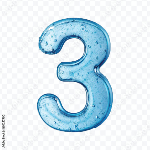 abstract 3d number 3 digit made by water splash in different style isolated on transparent background