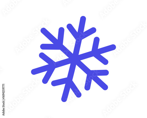 Snowflake icon, frozen icy flake shape with crystal geometry, decorative winter season element, holiday celebration symbol, frost and cold weather decoration isolated flat vector illustration.