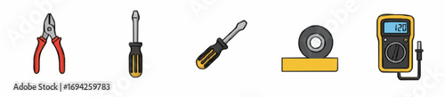 Icon set Electrician tools and elements