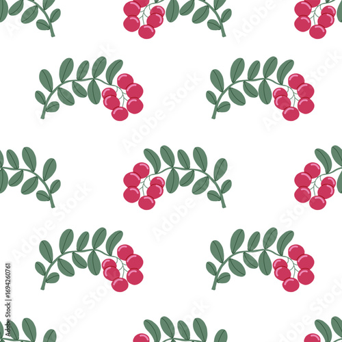 Cowberry or cranberry seamless pattern. Vintage wallpaper print and texture for interior or home design. Rural and countryside aesthetic.