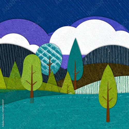 Colorful paper cut landscape