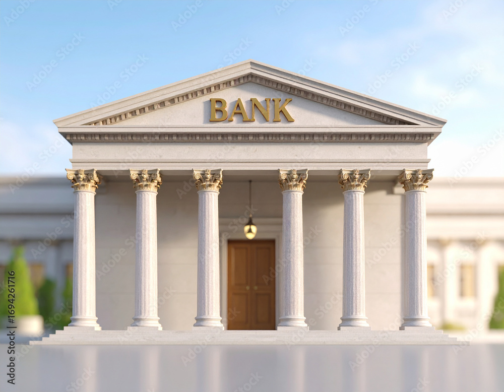 Fototapeta premium Bank building facade with classical columns, finance and economy concept, stock photo